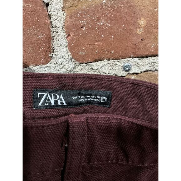 Zara Burgundy Cargo Carpenter Pants Size 30 Maroon Red - Picture 4 of 5